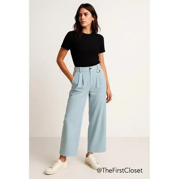 A New Day Women's Light Blue Pleated Wide Leg Trousers Size 12 - Picture 1 of 10